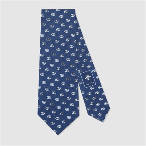 Silk tie with Double G detail in dark blue 